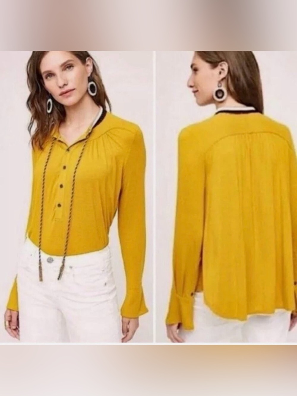 Anthropologie Akemi + Kin Goldie Tassel Top Bell Sleeves Yellow Size Small